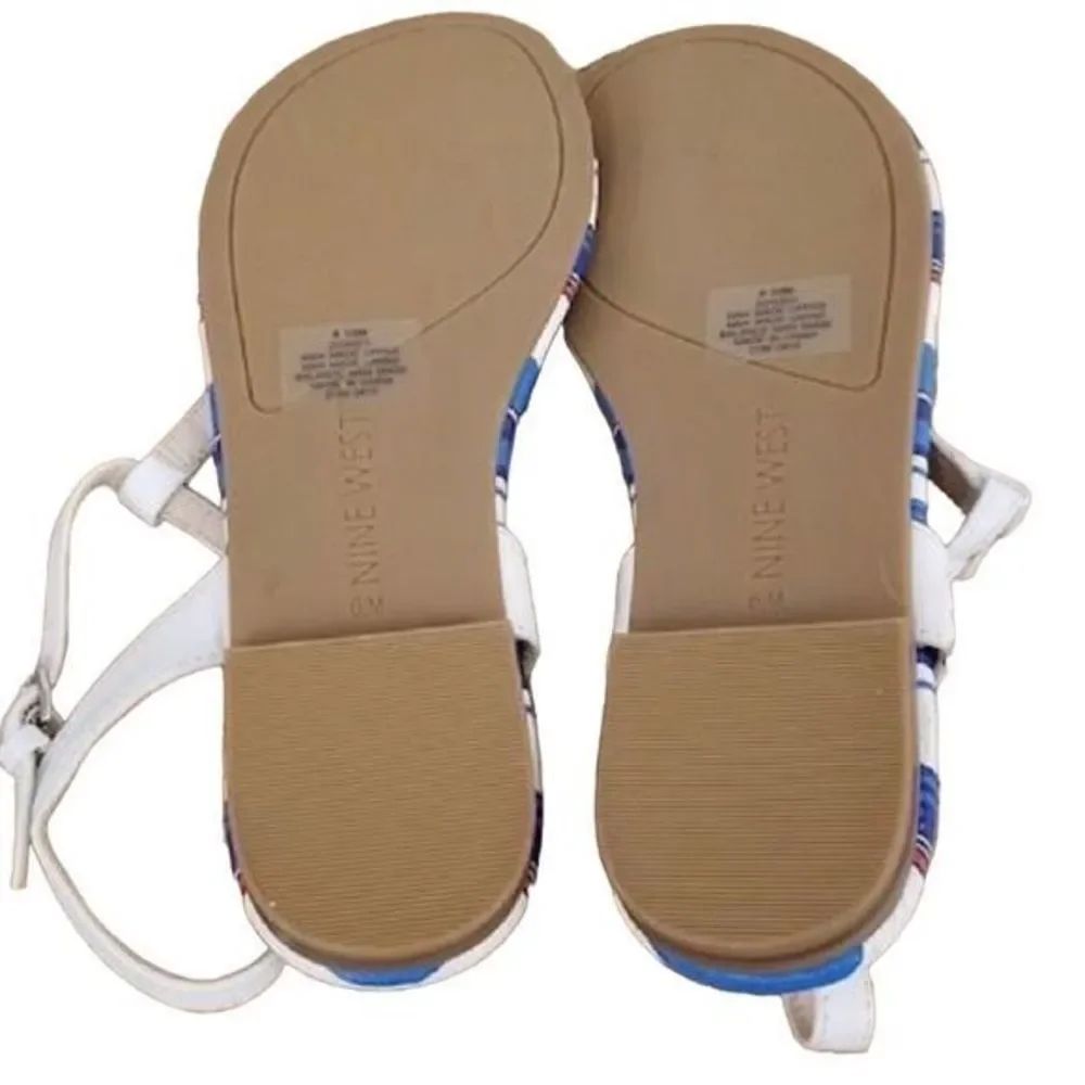 NEW Nine West Leather Zowieo Red White‎ Blue Striped Flat Strap Sandals  SZ 6.5